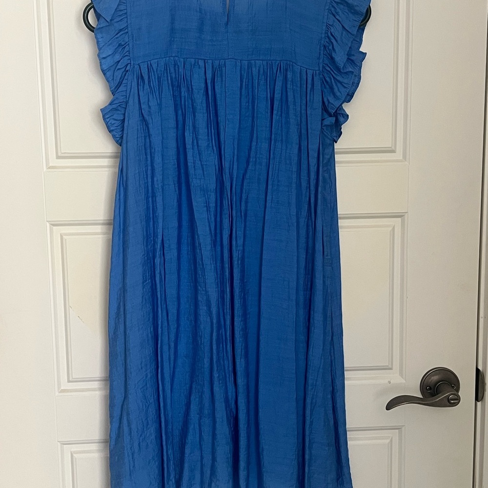 Umgee Vibrant Blue Women’s Dress with Ruffle Sleeves - Picture 2 of 3